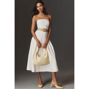 NEW Mare Mare White Bridal Strapless Seamed A-Line Midi Dress Large Petite